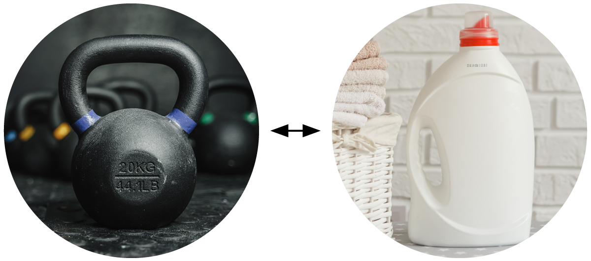 Kettlebell = Laundry Detergent, Jug Of Water