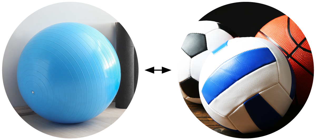 Pilates Ball = Circular Pillow, Volleyball, Soccer Ball